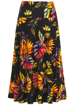 Hot KLAUS MODELLE MADE IN GERMANY Rock mit farbbrillantem Druck SCHWARZ-BUNT