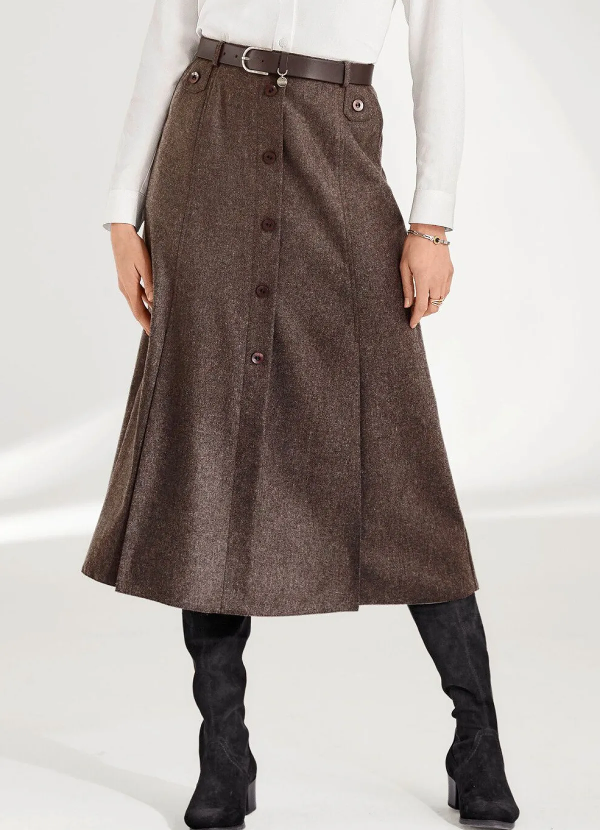 Hot BADER Rock mit schmückender Zierknopfblende TAUPE