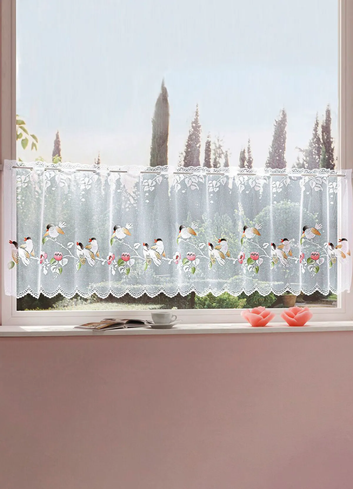 Sale BADER Romantische Fenster- und Türdekoration mit Stangendurchzug WEISS-BUNT