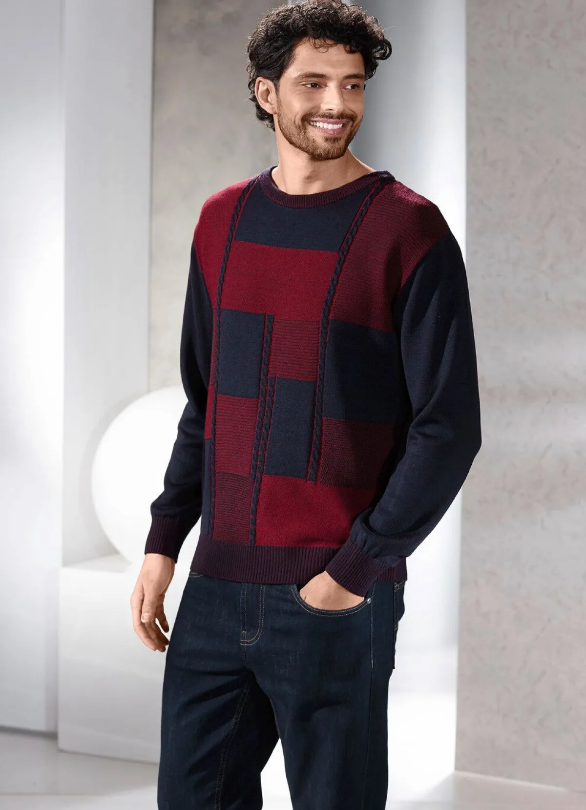 Sale BADER Rundhalspullover in 2 Farben BORDEAUX-MARINE MELIERT