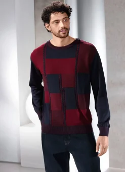 Sale BADER Rundhalspullover in 2 Farben BORDEAUX-MARINE MELIERT