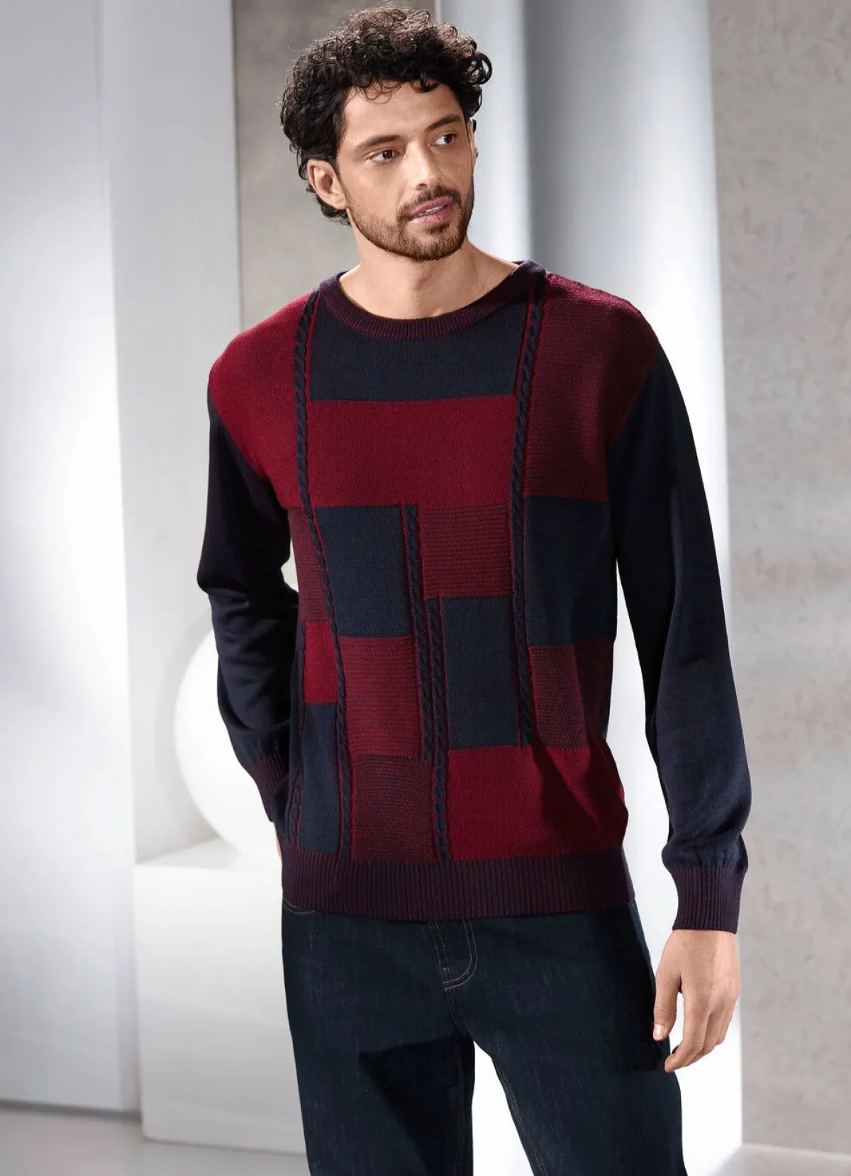 Sale BADER Rundhalspullover in 2 Farben BORDEAUX-MARINE MELIERT
