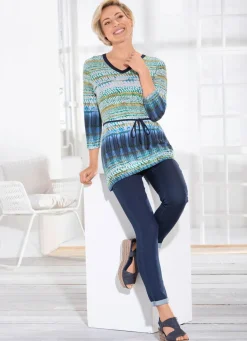 Clearance BADER Sagenhafte Tunika mit Gürtelschlaufen und Bindegürtel BLAU-GRÜN-MESSING