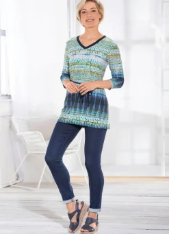 Clearance BADER Sagenhafte Tunika mit Gürtelschlaufen und Bindegürtel BLAU-GRÜN-MESSING