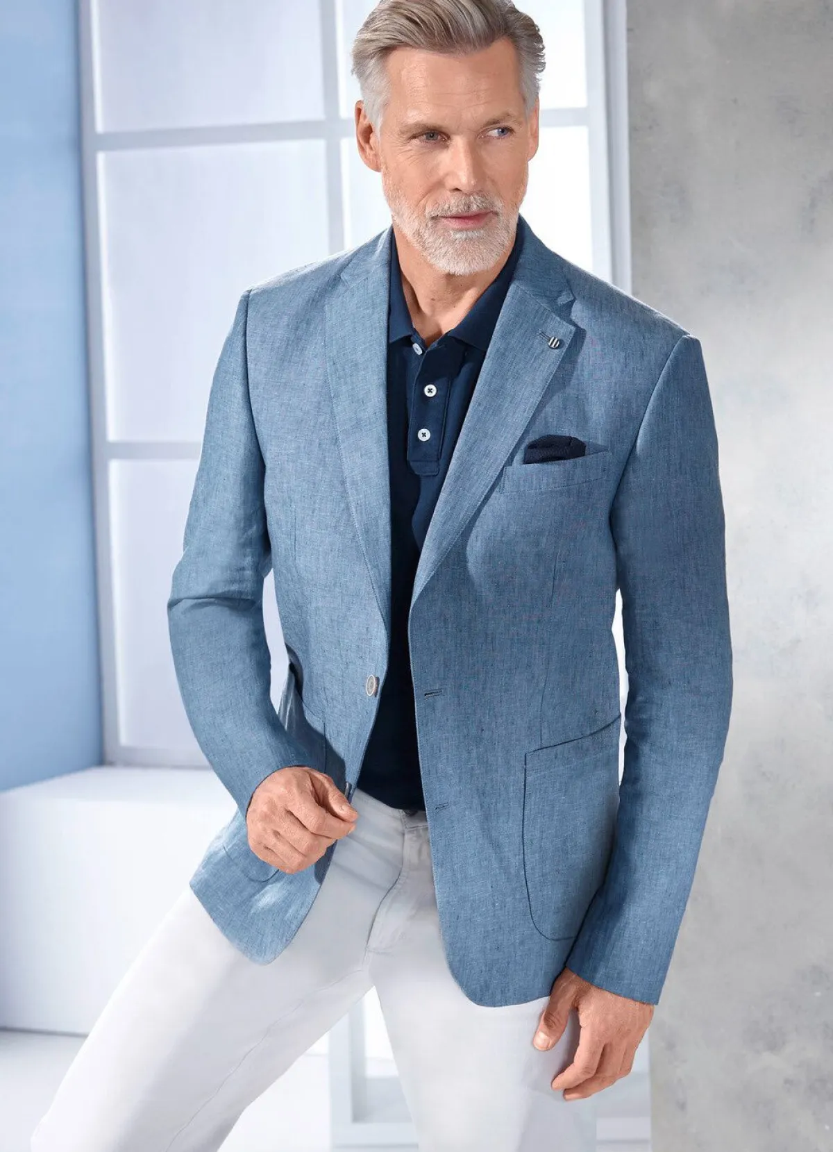 Discount BADER Sakko in 3 Farben MITTELBLAU MELIERT