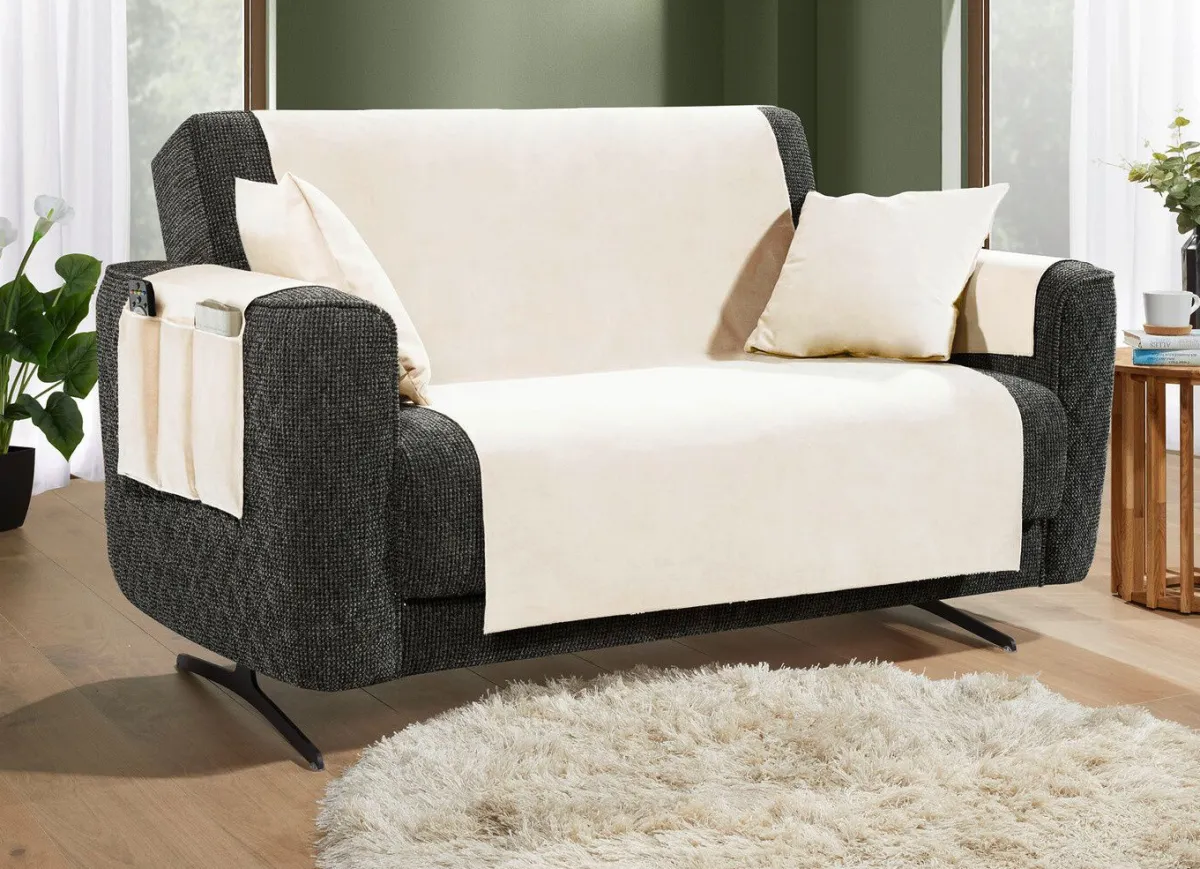 Hot BADER Samtweiche Sessel- und Sofaschoner mit Anti-Rutsch-Rückseite CREME