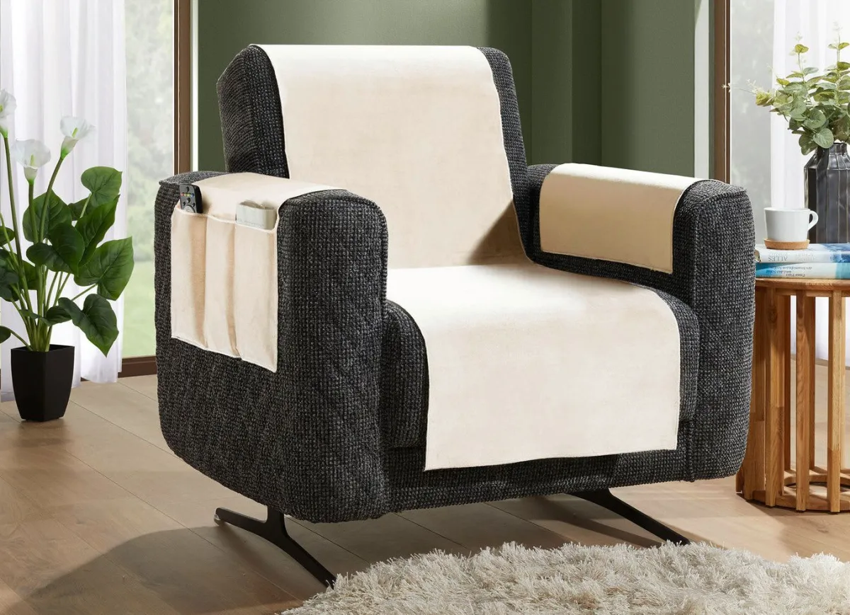 Hot BADER Samtweiche Sessel- und Sofaschoner mit Anti-Rutsch-Rückseite CREME