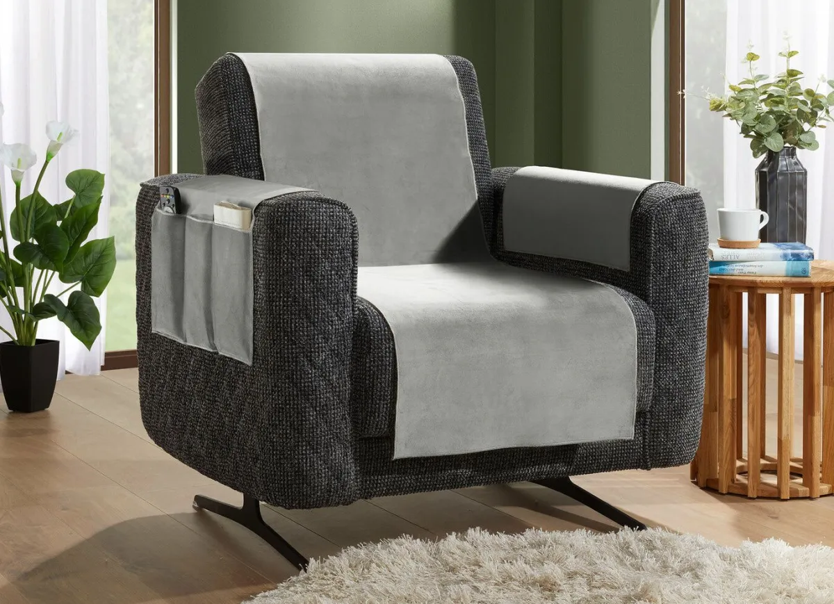 Outlet BADER Samtweiche Sessel- und Sofaschoner mit Anti-Rutsch-Rückseite GRAU