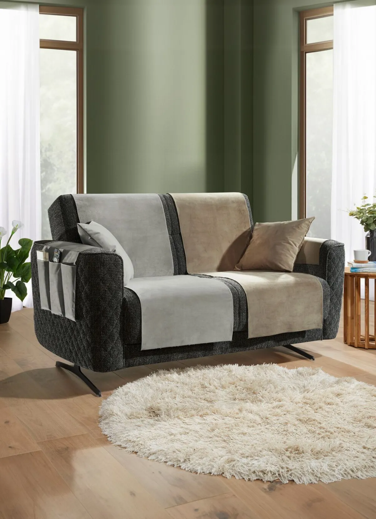 Discount BADER Samtweiche Sessel- und Sofaschoner mit Anti-Rutsch-Rückseite STEIN