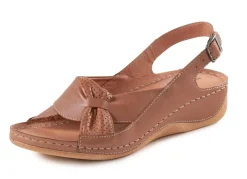 New BADER Sandale aus teilweise perforiertem Nappaleder COGNAC