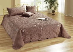 Outlet BADER Satin Kissenbezüge und Tagesdecken mit Stickerei BRAUN