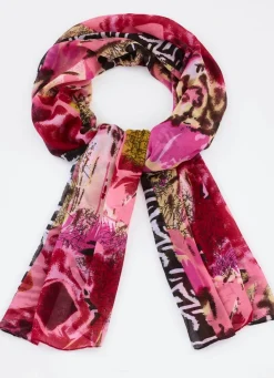 New BADER Schal mit Fantasie- und Zebradessin PUDERROSÉ-SCHWARZ-WEISS-GELB