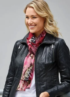 New BADER Schal mit Fantasie- und Zebradessin PUDERROSÉ-SCHWARZ-WEISS-GELB