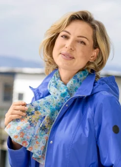 Hot BADER Schal mit Fantasieblüten-Dessin MINT-GELB-ROYALBLAU-AQUA