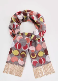 New BADER Schal mit Fantasiedessin GRAU-BURGUND-LIMETTE-PUDER