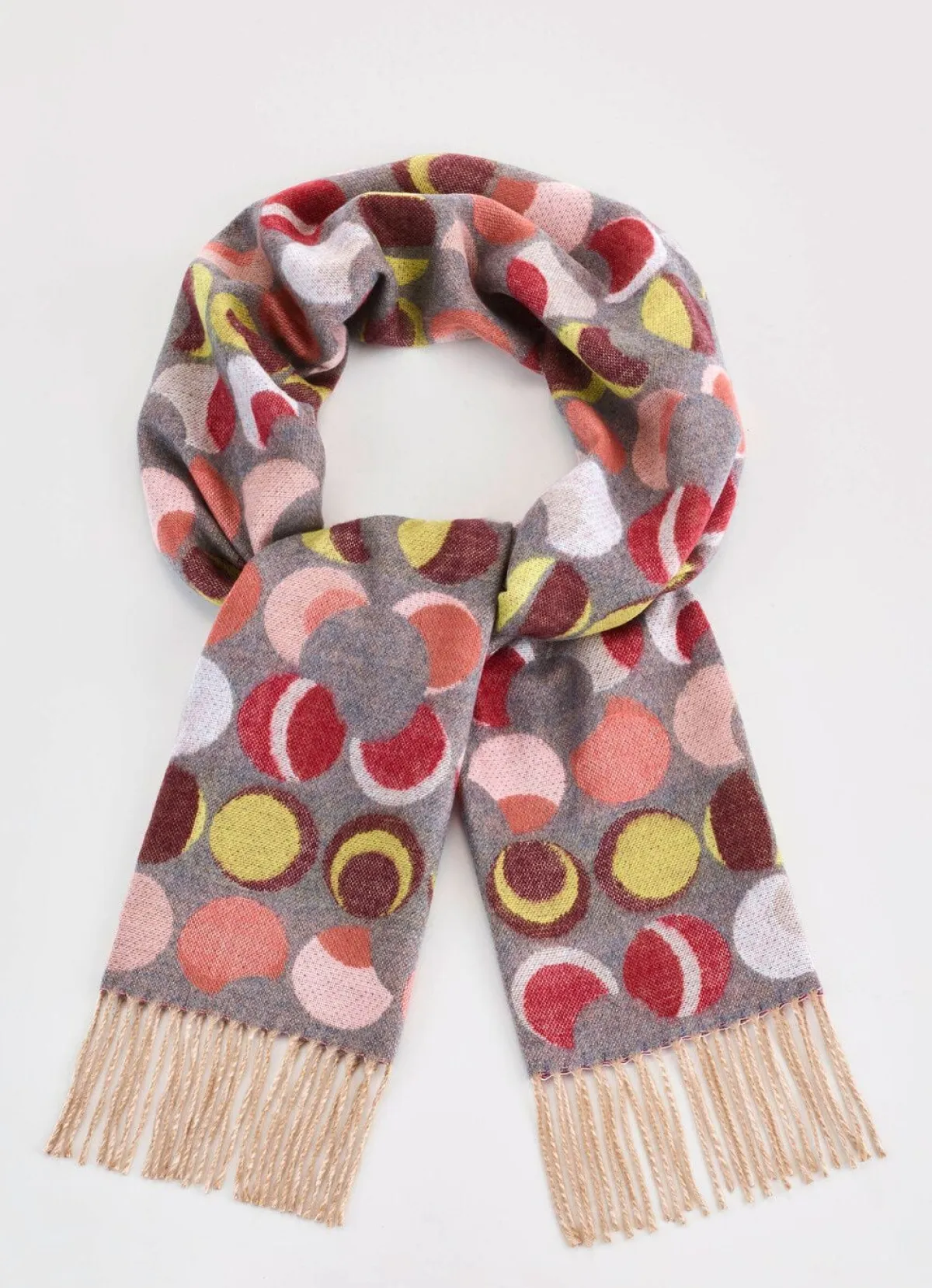 New BADER Schal mit Fantasiedessin GRAU-BURGUND-LIMETTE-PUDER