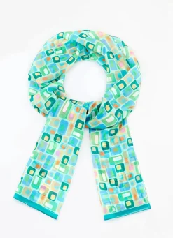 Outlet BADER Schal mit geometrischem Dessin LINDGRÜN-AQUA-SAND-ORANGE