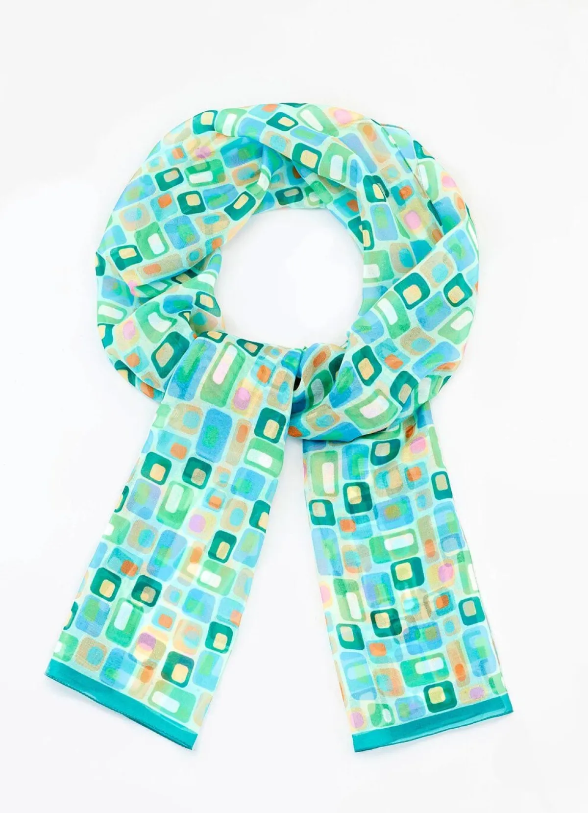 Outlet BADER Schal mit geometrischem Dessin LINDGRÜN-AQUA-SAND-ORANGE