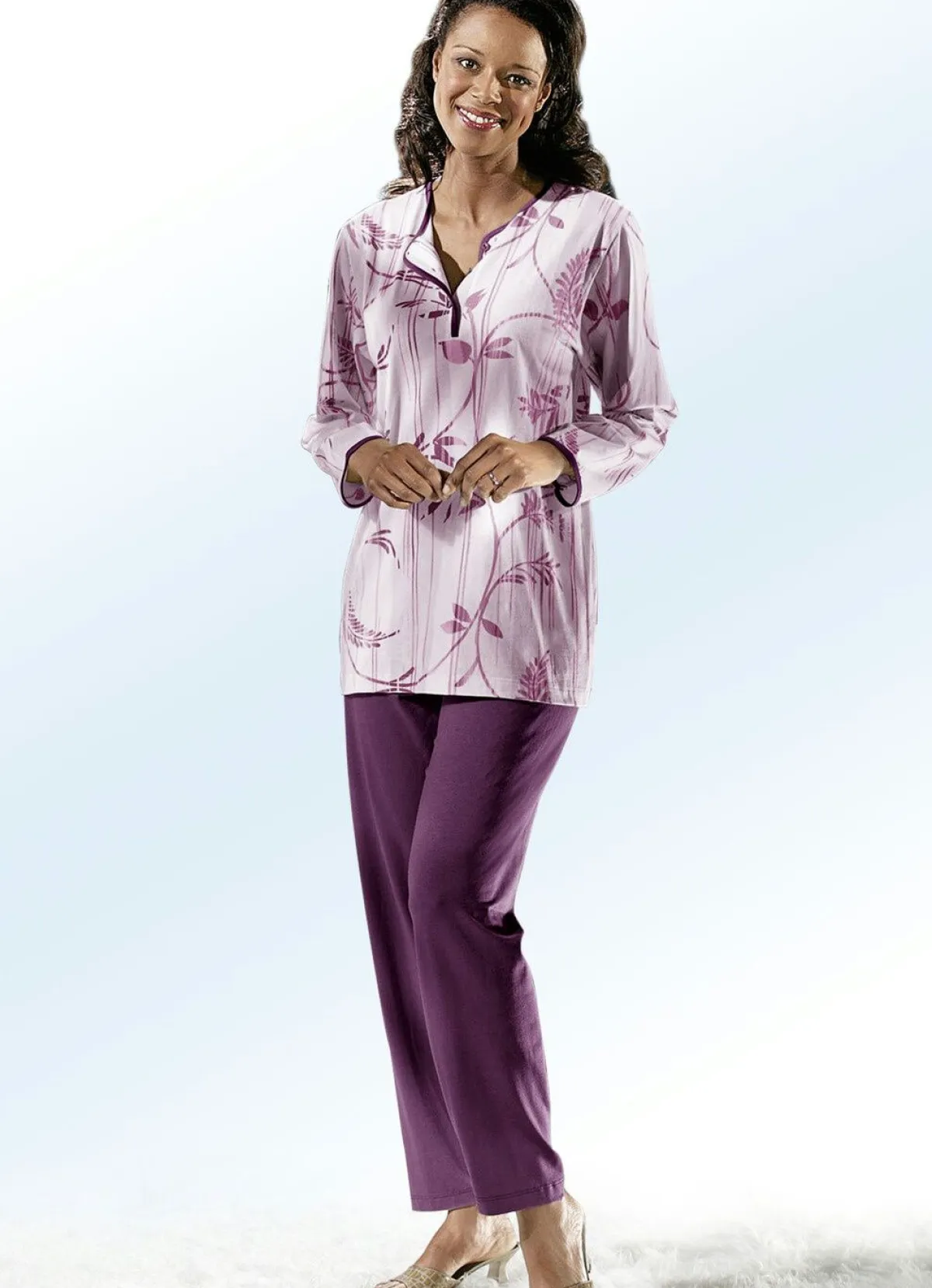 Sale BADER Schlafanzug, Langarm mit Knopfleiste ROSÉ-BUNT