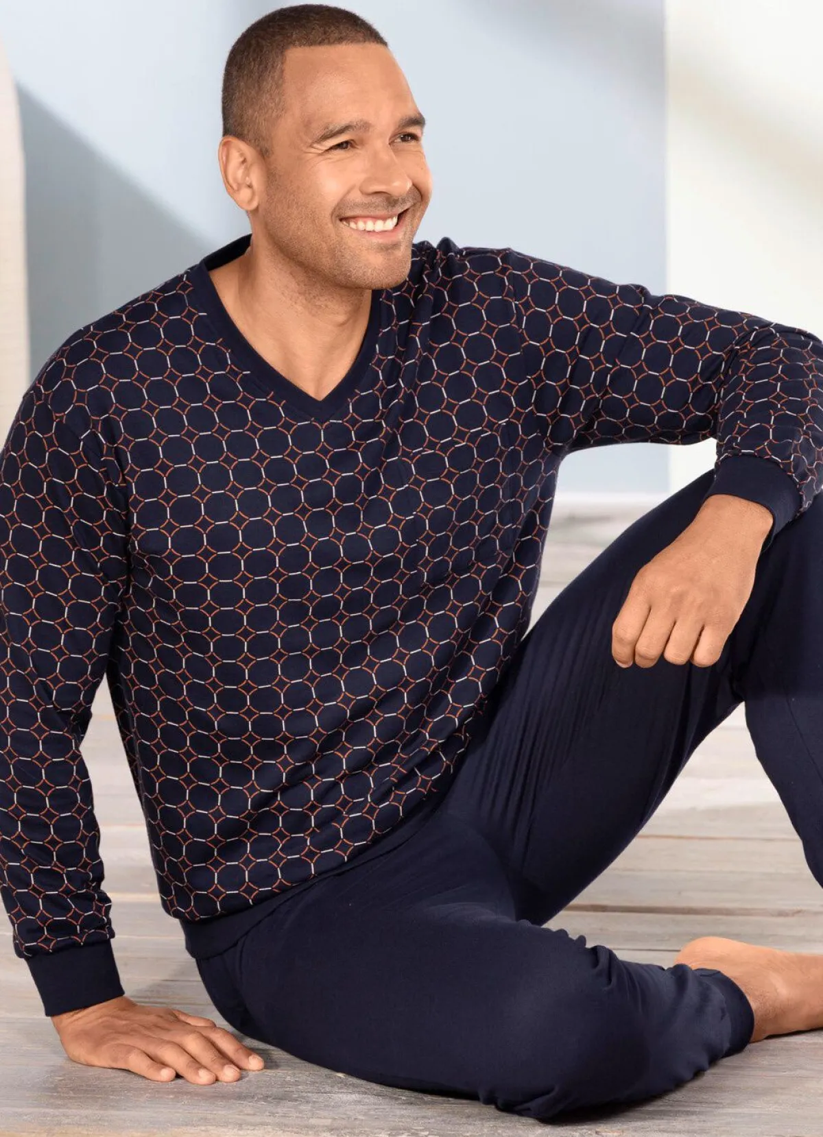 New BADER Schlafanzug mit Bündchenabschlüssen MARINE-BUNT