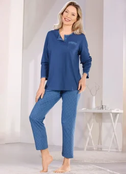 Best COMTESSA Schlafanzug mit Knopfleiste und Brusttasche JEANSBLAU-MARINE