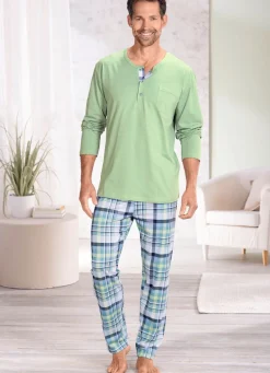 Clearance BADER Schlafanzug mit Knopfleiste und offenen Abschlüssen LIMETTE-BUNT