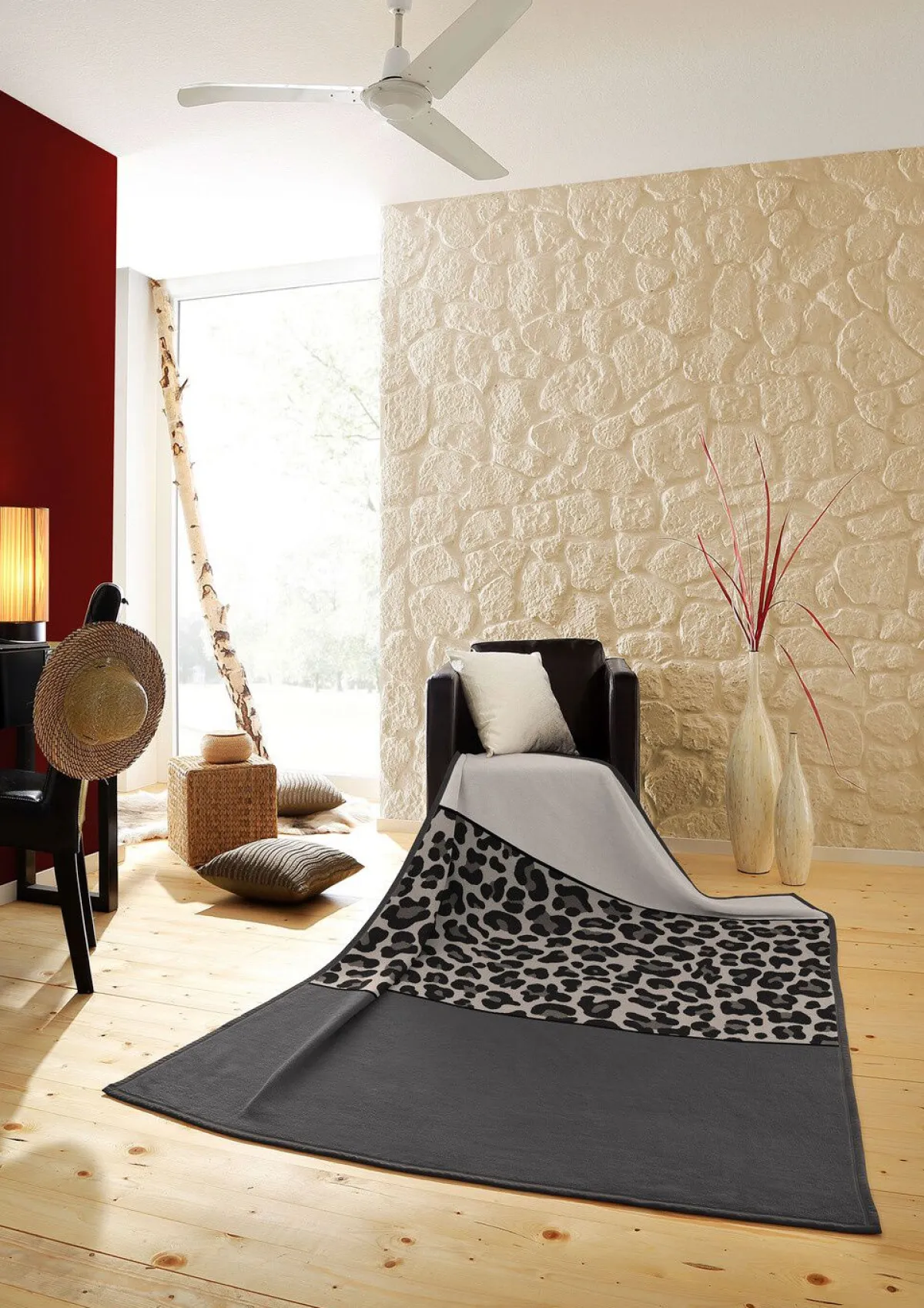 Online BORBO Schlafdecke im trendigen Leo-Dessin BRAUN-ANTHRAZIT-BEIGE