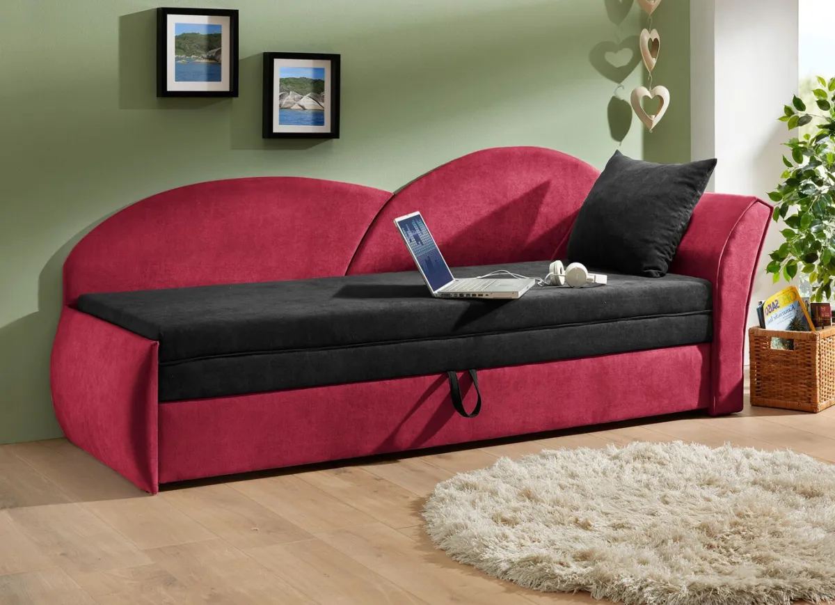 Outlet BADER Schlafsofa mit Bettkasten und 1 Dekokissen SCHWARZ-ROT