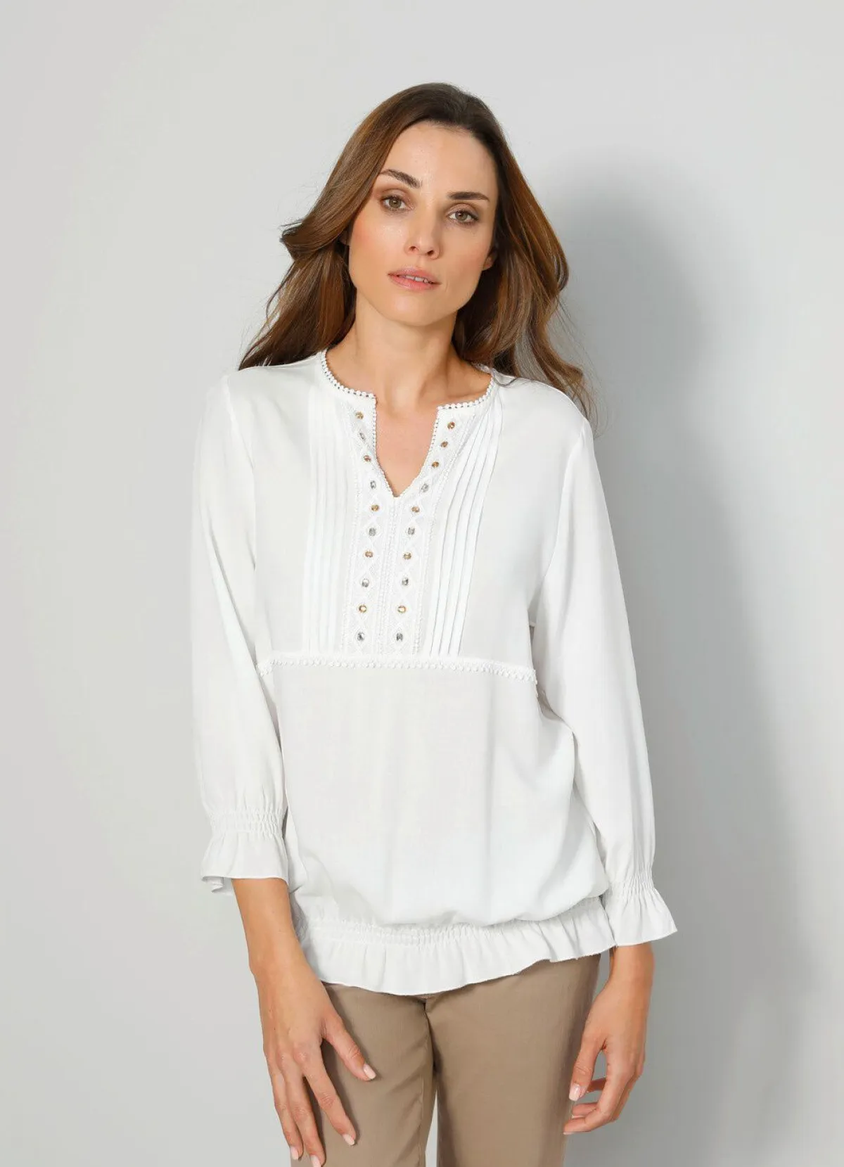 Outlet BADER Schlupfbluse mit Rüschen WEISS