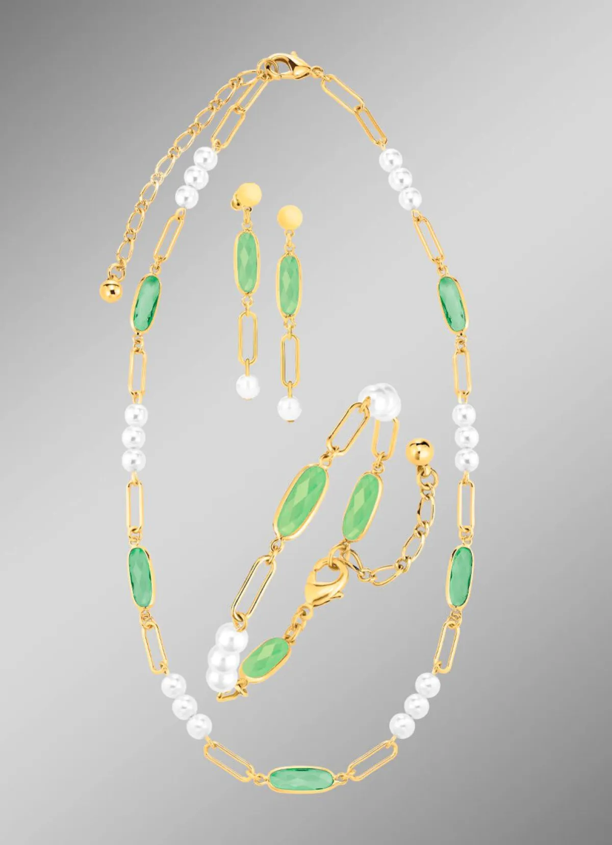Clearance BADER Schmuckset, 3-teilig, aus Messing mit Kristallsteinen