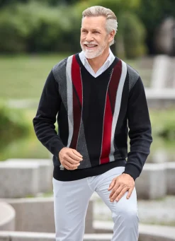 Discount BADER Schöner V-Pullover in 2 Farben SCHWARZ-ROT-GRAU