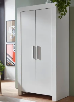 Outlet BADER Schrank mit Griffen in Aluminium-Optik WEISS