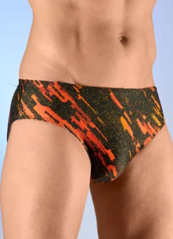 Online SCHWAB Badehose in Slipform mit buntem Druckdessin SCHWARZ-ORANGE