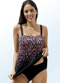New SCHWAB Tankini mit weit ausgestelltem Oberteil und Softschalen, bis Cup E SCHWARZ-BUNT