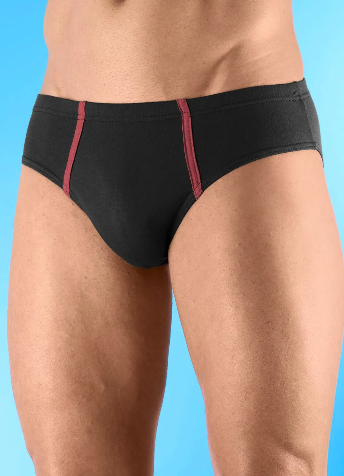 Clearance BADER Sechserpack Slips mit Kontrastpaspeln 2X RAUCHBLAU, 2X BORDEAUX, 2X SCHWARZ