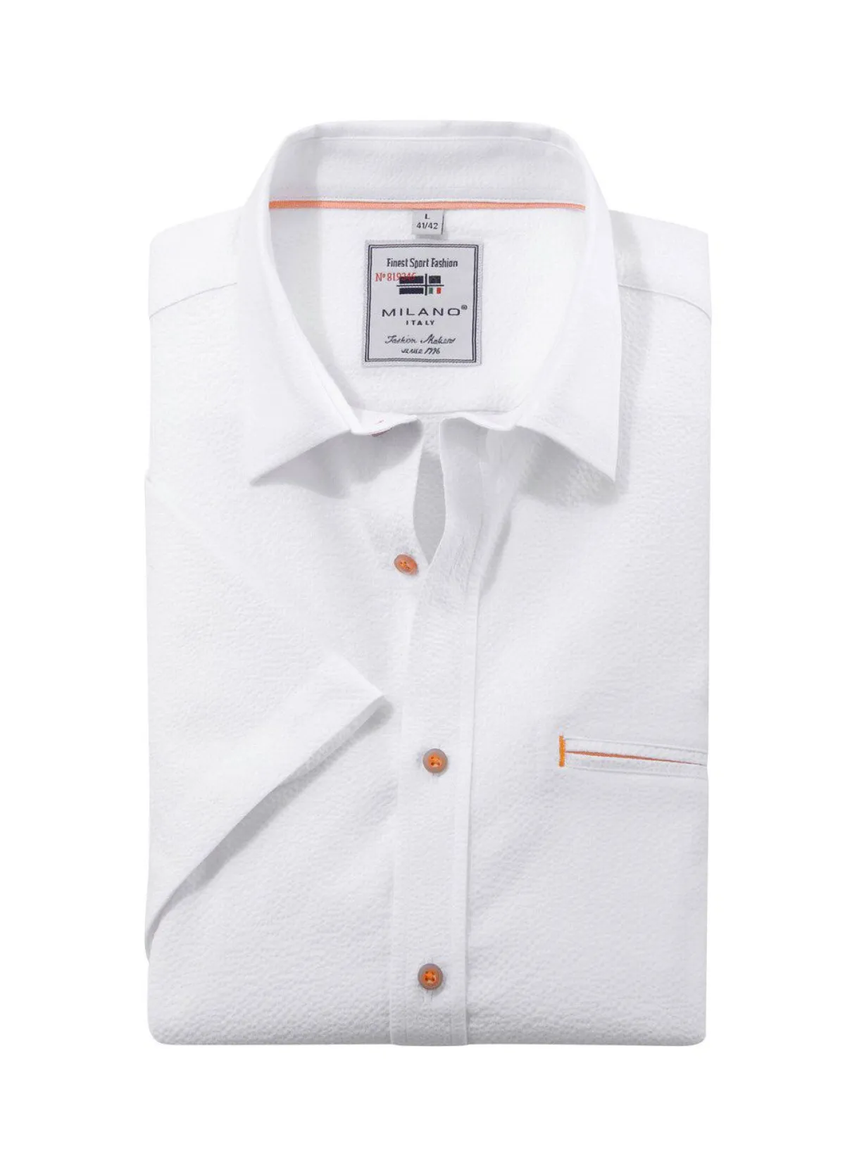 Outlet BADER Seersucker Hemd von "Milano Italy" in 3 Farben WEISS