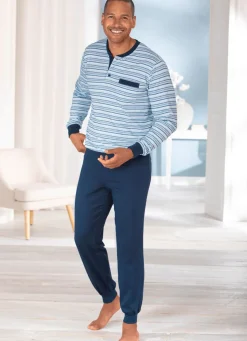 Hot BADER Set: Schlafanzug + Shorty mit Knopfleiste BLEU-MARINE
