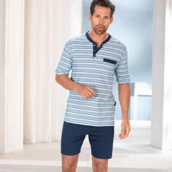 Hot BADER Set: Schlafanzug + Shorty mit Knopfleiste BLEU-MARINE