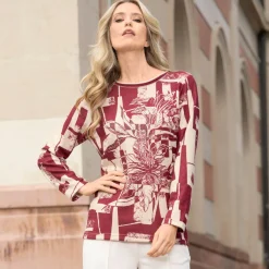 Online laurakent Shirt Allover-Druck und Zierplättchen BEIGE-BORDEAUX