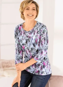 BADER Shirt in Feinjersey GRAU-PINK-MULTICOLOR