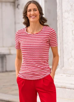 Sale BADER Shirt in geringelter Optik in 2 Farben ROT-WEISS