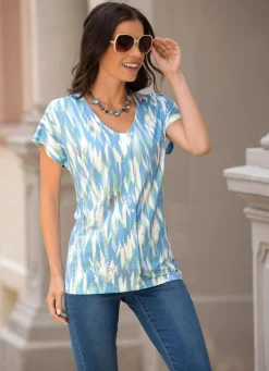 New BADER Shirt mit silberfarbenem Foliendruck BLEU-MINT-ECRU