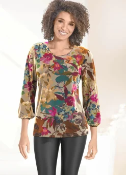 Outlet KLAUS MODELLE MADE IN GERMANY Shirt mit Allover-Dessin GRÜN-OLIV-BEERE