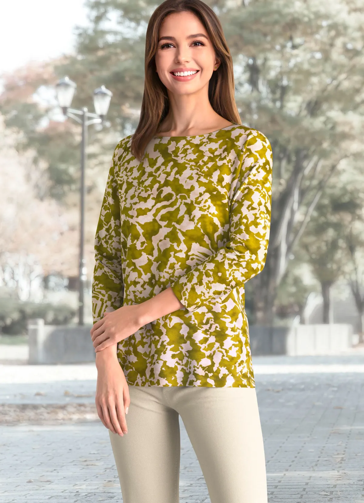 Discount BADER Shirt mit Allover-Druck GRÜN-BEIGE