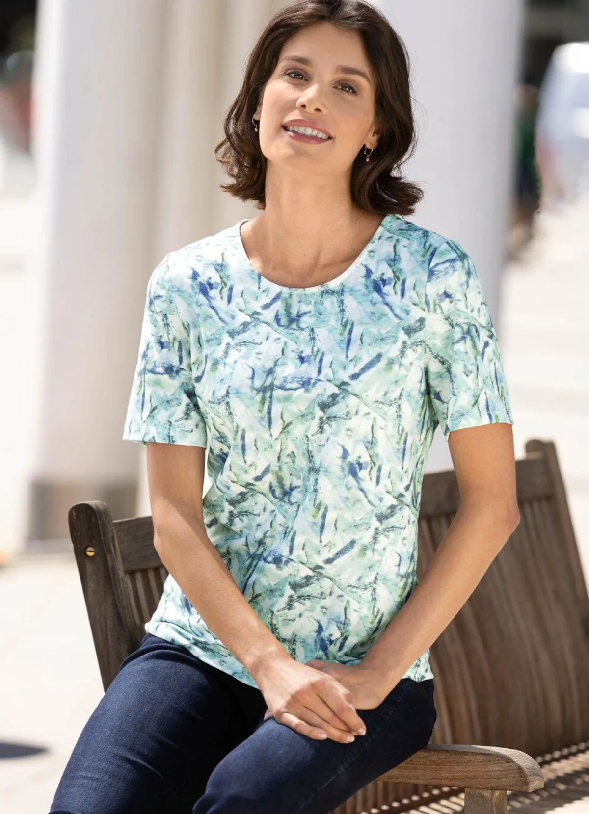 Clearance BADER Shirt mit Alloverdruck ECRU-MINT-BLAU