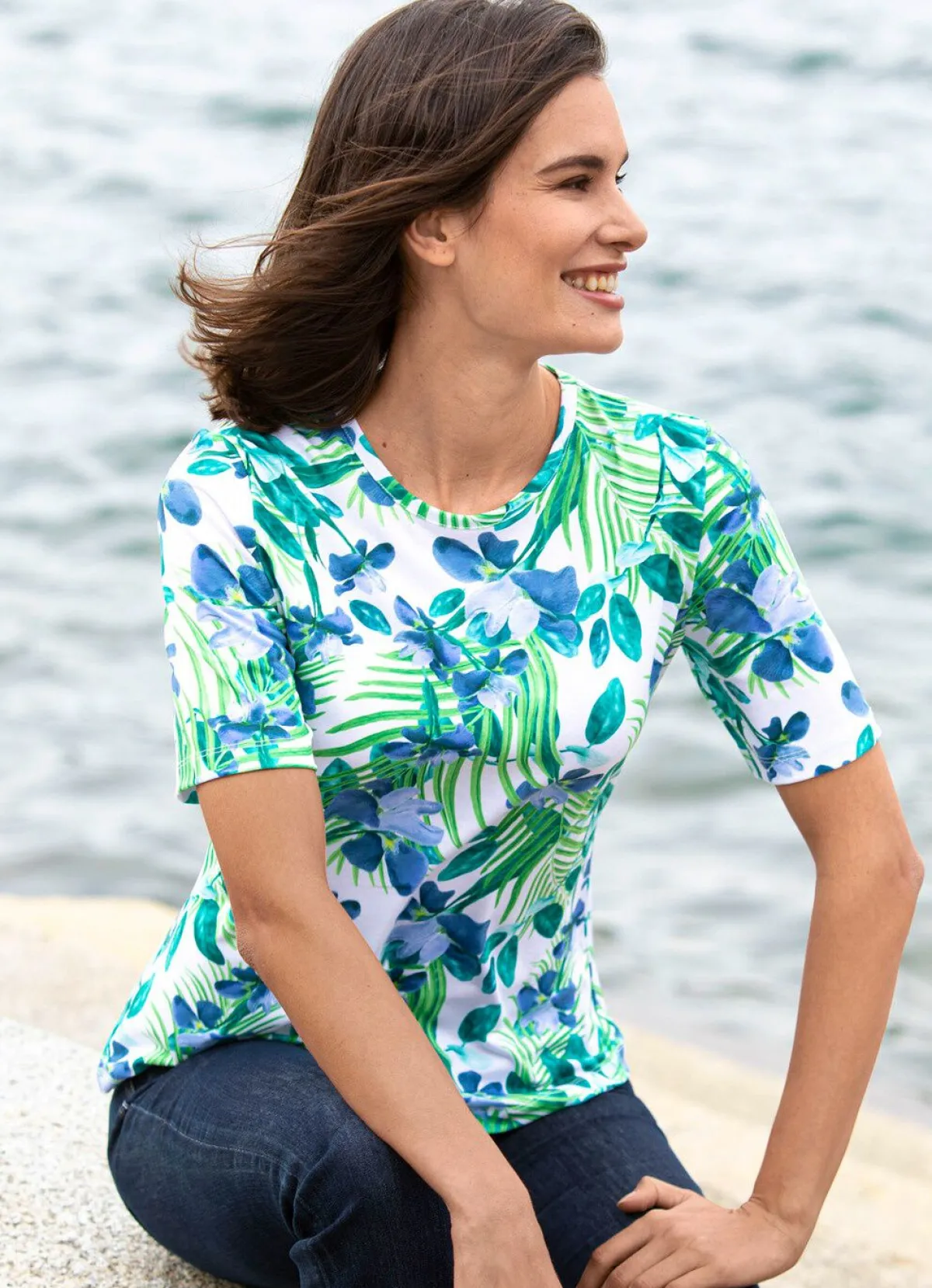 Outlet BADER Shirt mit Alloverdruck ECRU-JEANSBLAU-MULTICOLOR