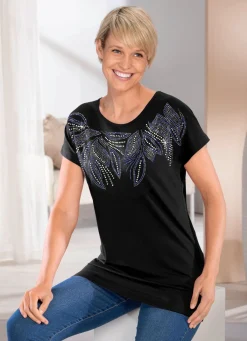 Best BADER Shirt mit aufwendiger Strasszier in 2 Farben SCHWARZ
