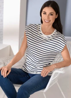 BADER Shirt mit aufwendiger Strass- und Stickereizier ECRU-MARINE