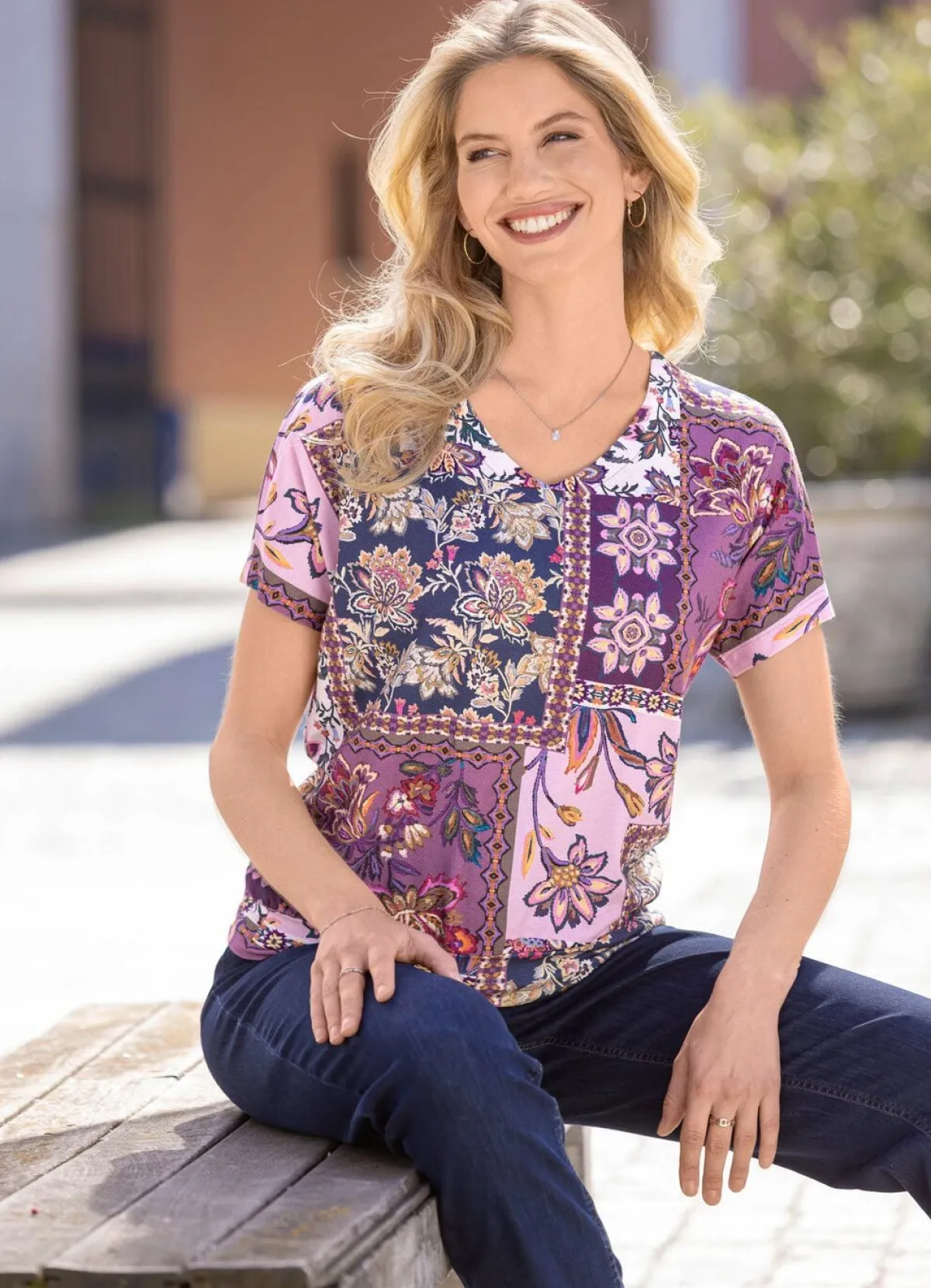 B/ANCA Shirt mit Blumendruck ROSÉ-AUBERGINE-MARINE-BUNT