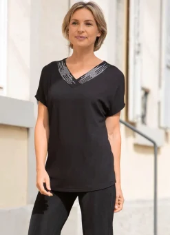 Clearance BADER Shirt mit breiter, strassverzierter Blende SCHWARZ